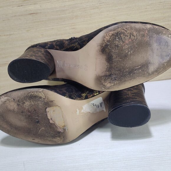 Neiman Marcus Womens Size 6.5 Leopard Animal Print Metallic Boots Shoes - Picture 6 of 16